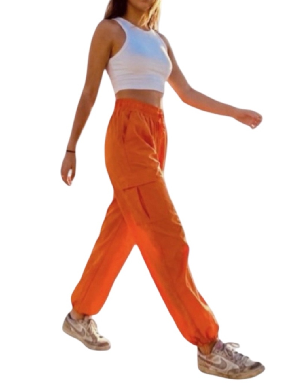 🍊Tangerine Y2K Flowy Drawstring Cargo Joggers, Size Medium